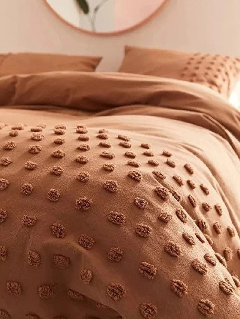 Burnt Orange Tufted Cotton Duvet Cover