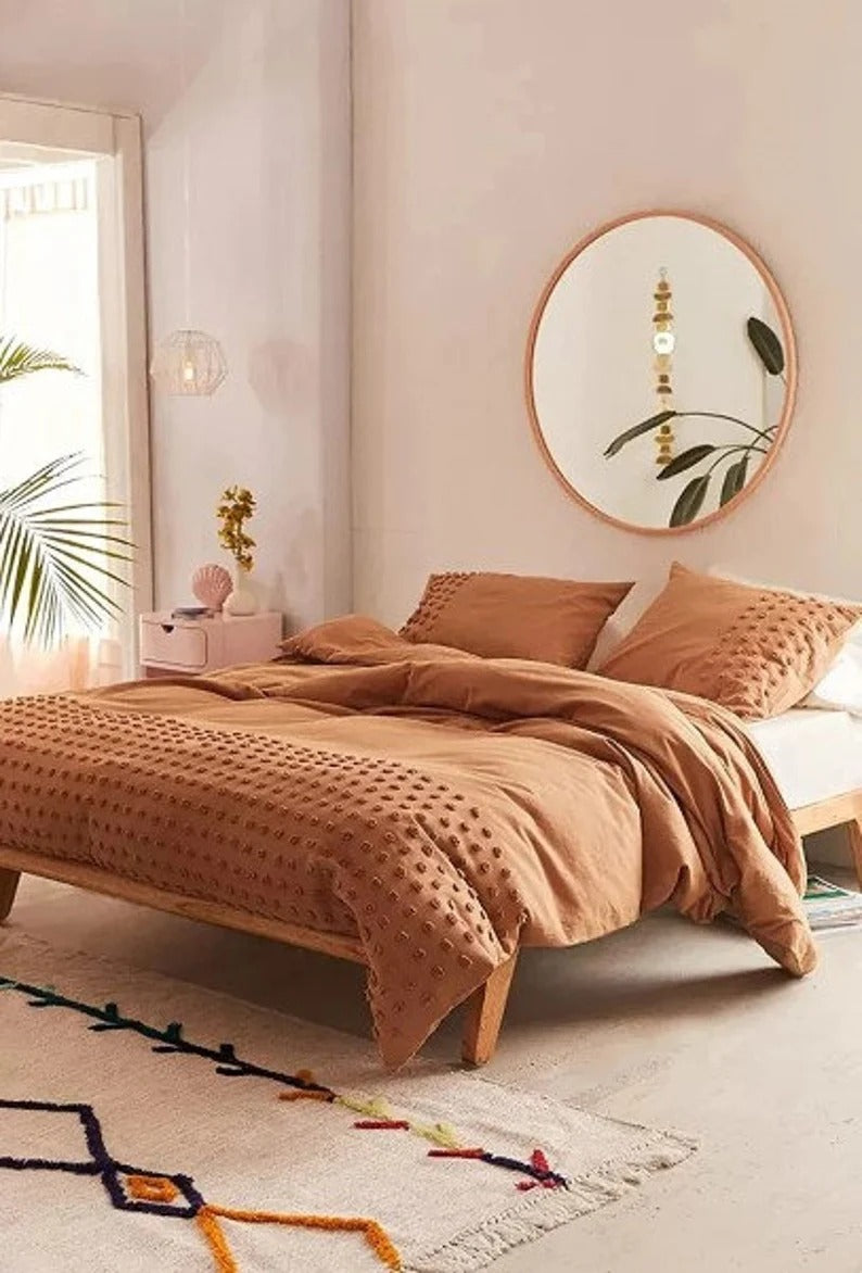 Burnt Orange Tufted Cotton Duvet Cover