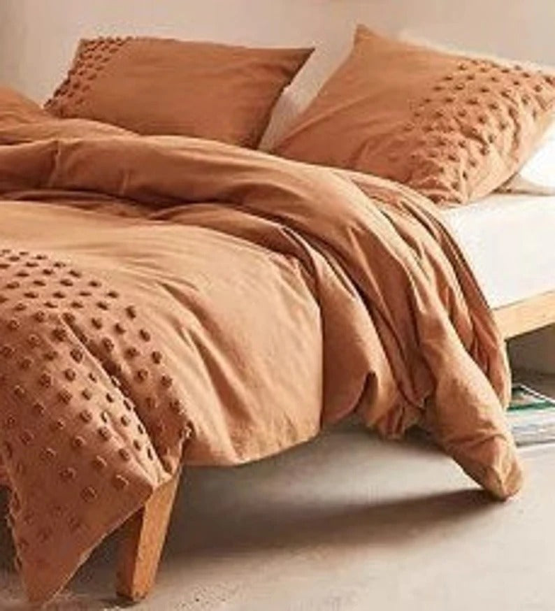 Burnt Orange Tufted Cotton Duvet Cover