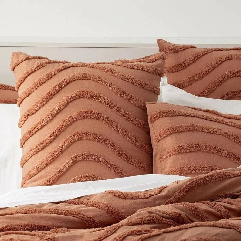 3 pcs Burnt Orange Tufted Duvet Cover