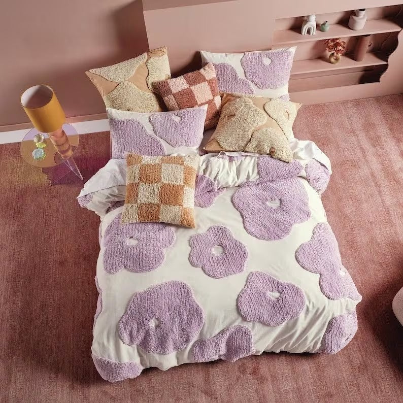 3 PCS Floral Tufted Duvet Cover Set