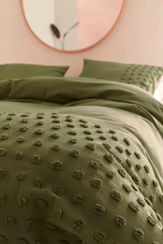Moss Green Tufted Duvet Cover