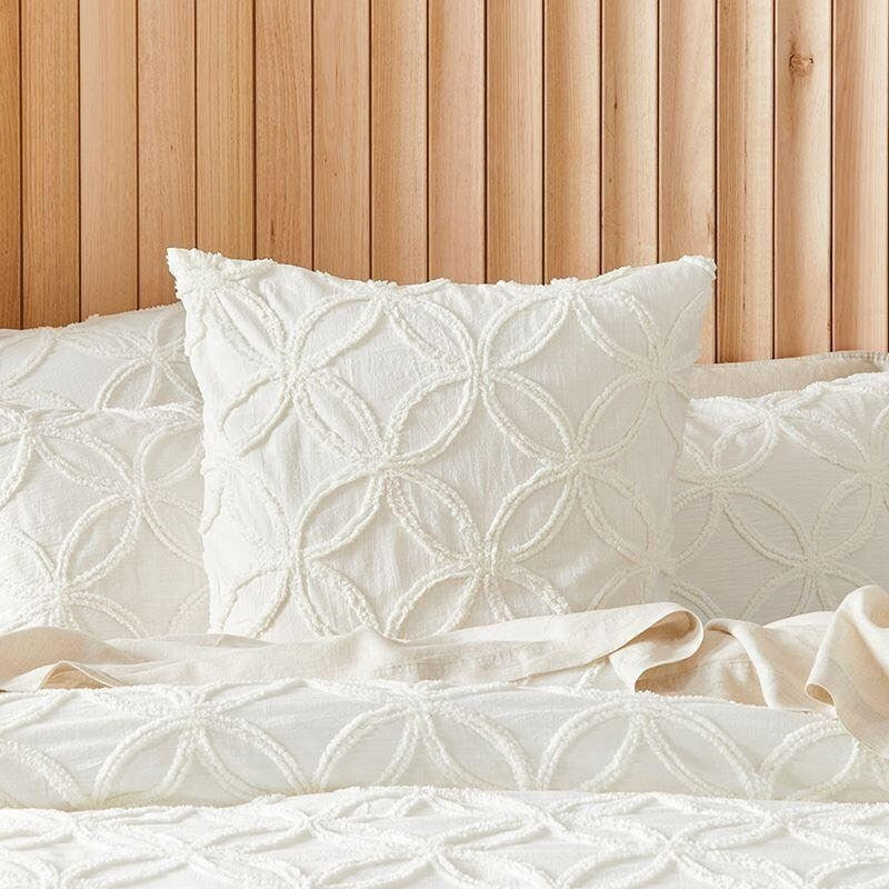 3 Piece White Cotton Tufted Duvet Cover