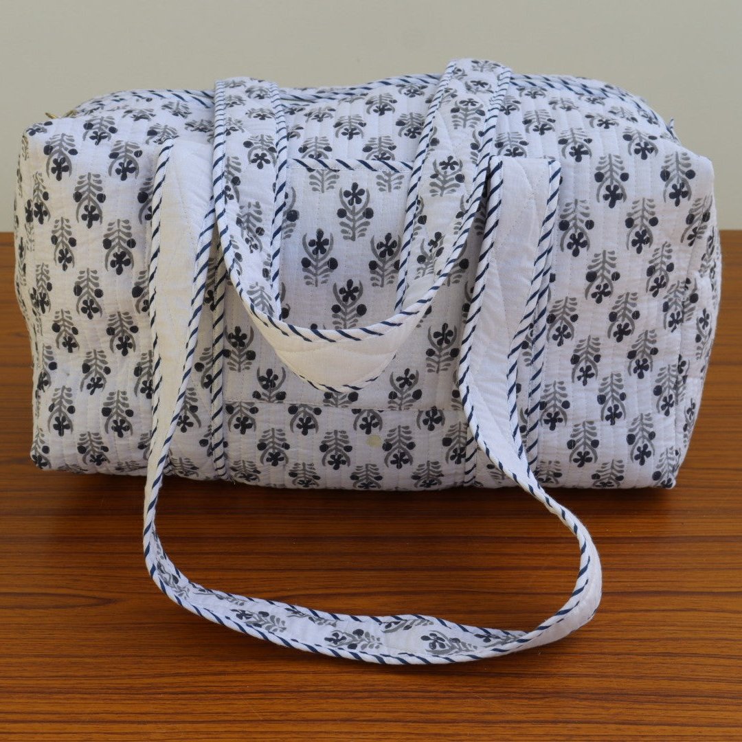 Quilted Block Print Duffle Bag
