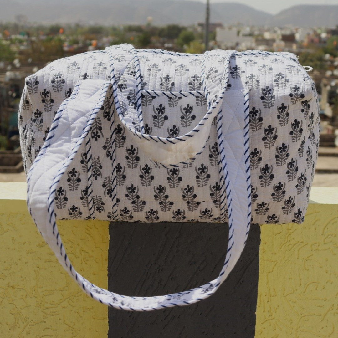 Quilted Block Print Duffle Bag