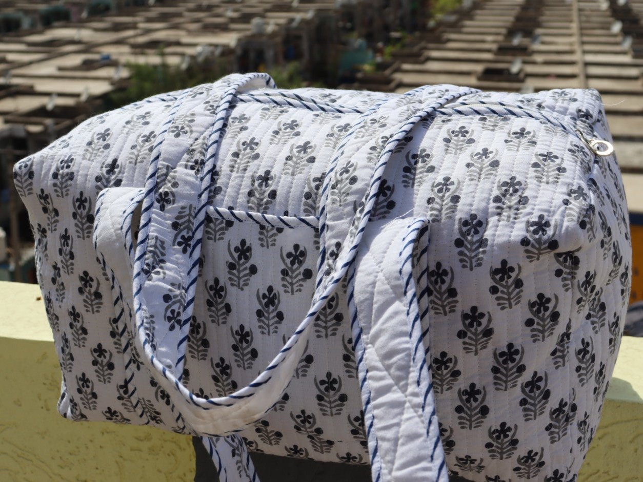 Quilted Block Print Duffle Bag