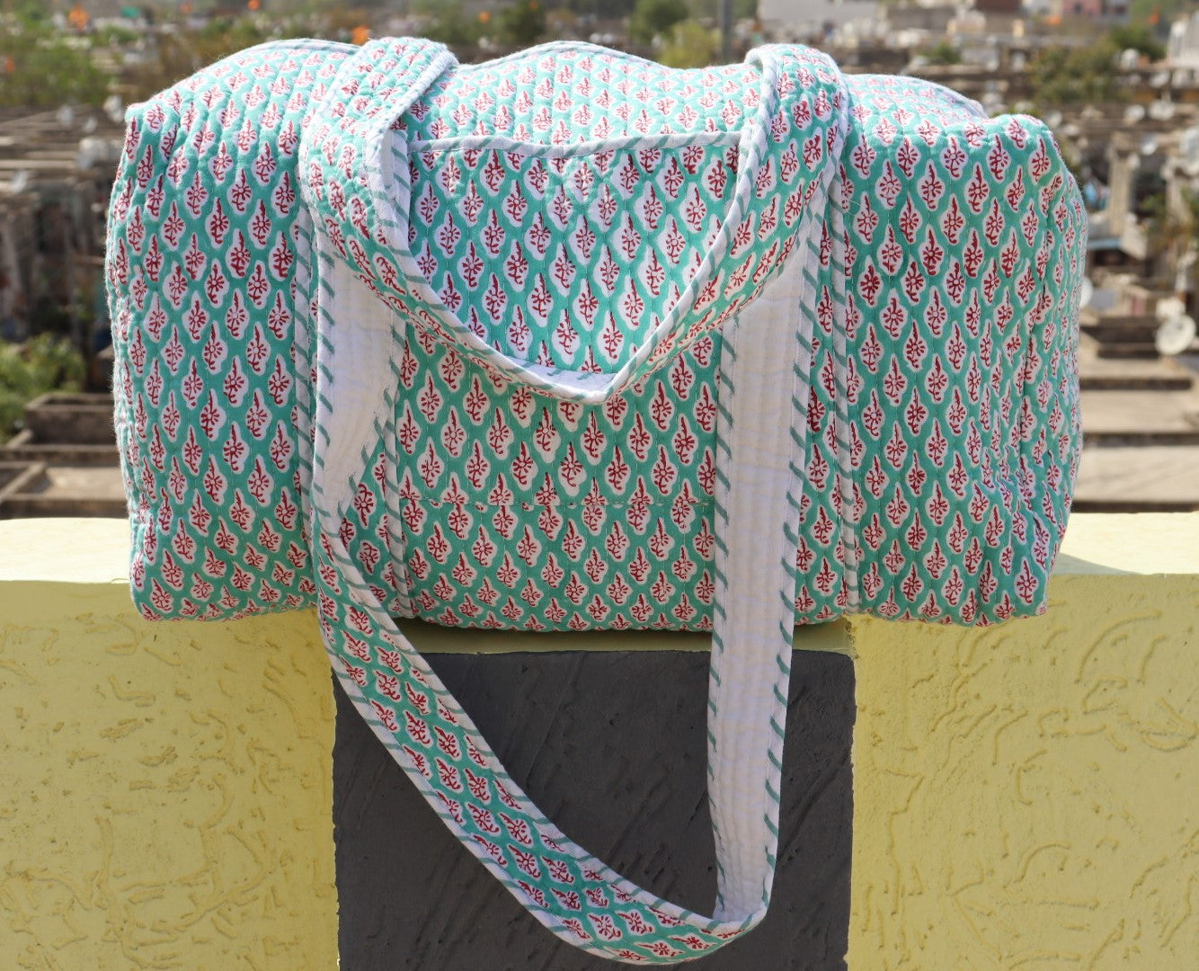 Block Print Cotton Duffle Shoulder Bag