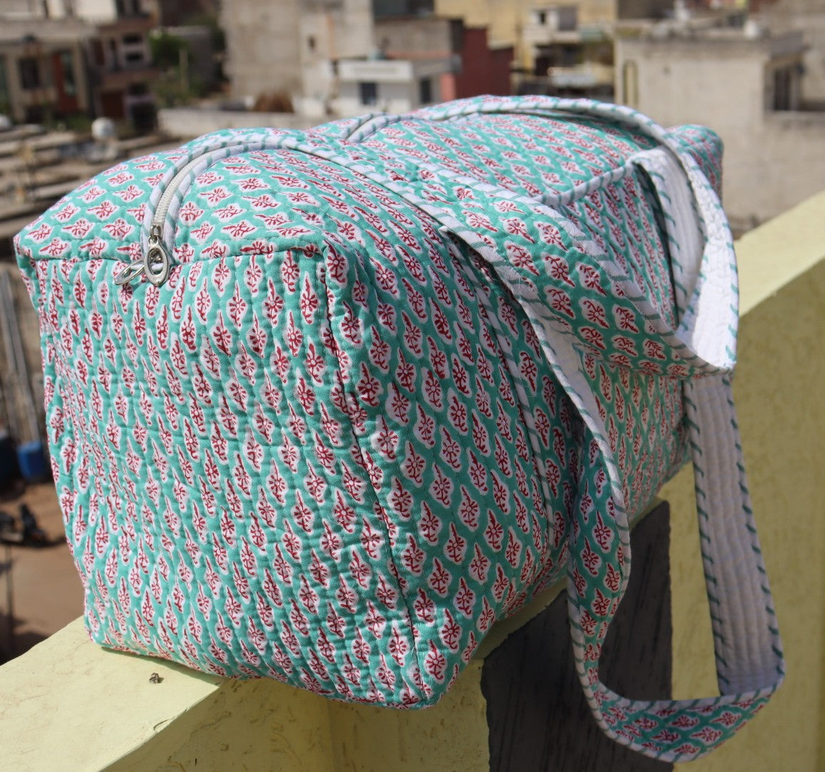 Block Print Cotton Duffle Shoulder Bag