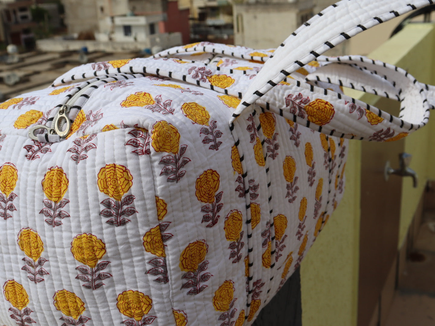 Vintage Cotton Block Print Duffle Bag