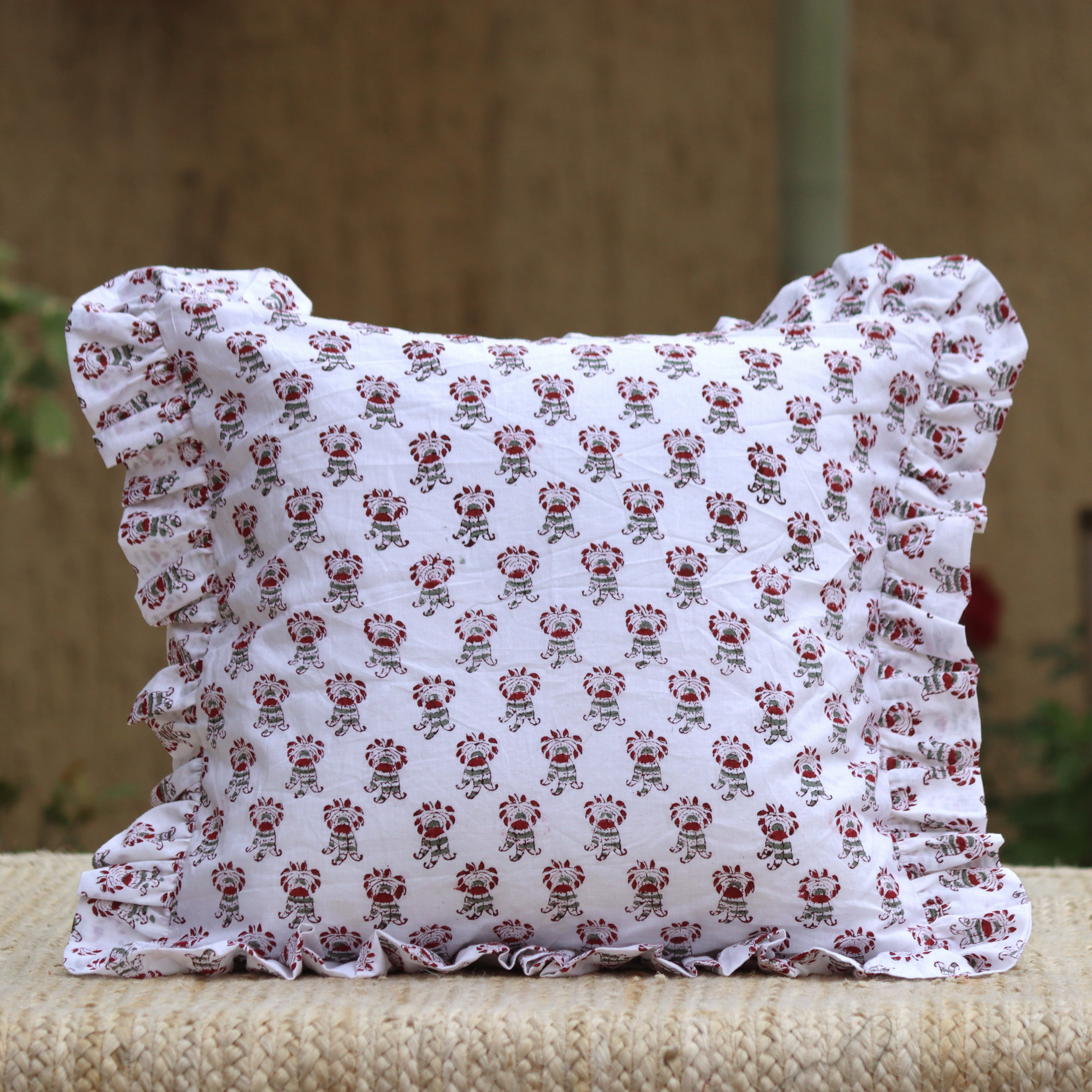 Ruffle Block Print Cushion COver