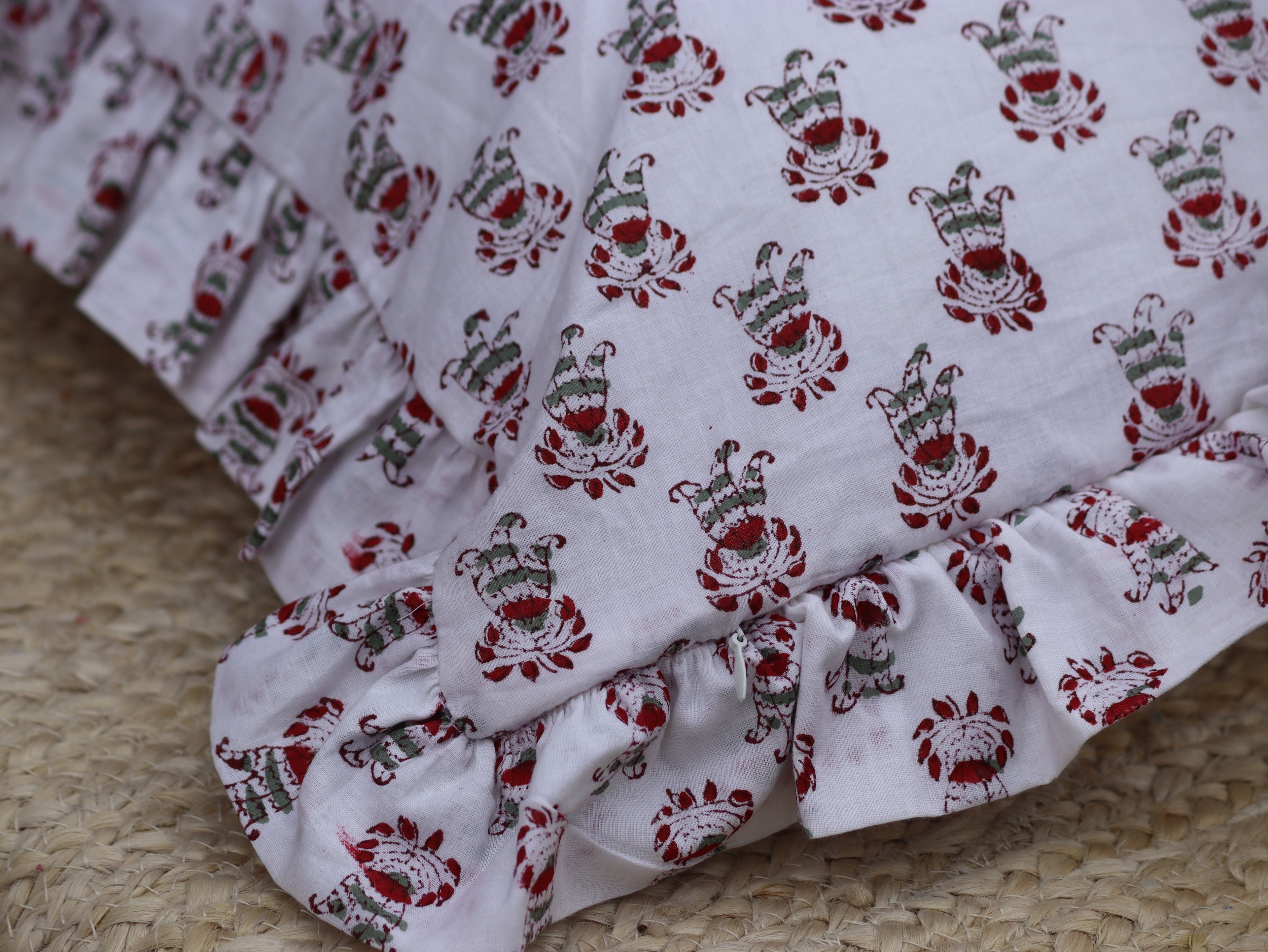 Ruffle Block Print Cushion COver