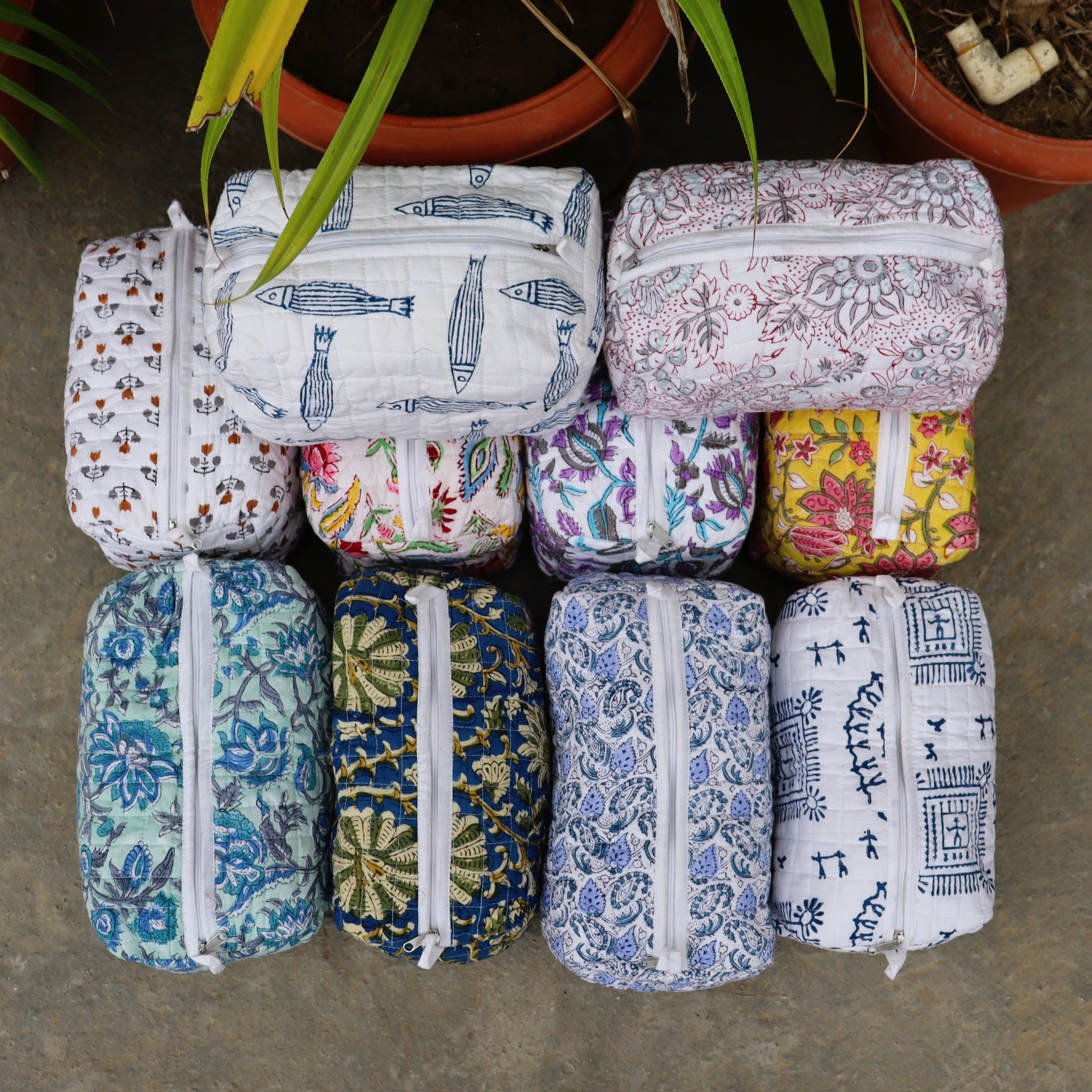Cosmetic Block Print Travel Bag Vintage Boho Toiletry Bag Quilted Bl Handicraft Handloom