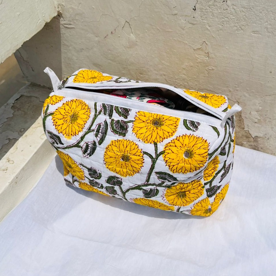 Large Cotton Quilted Toiletry Bag