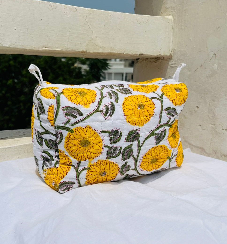 Large Cotton Quilted Toiletry Bag