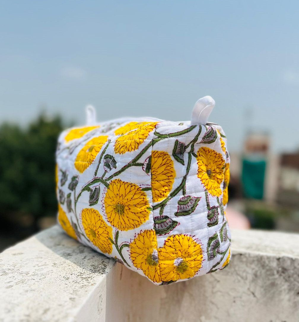 Large Cotton Quilted Toiletry Bag