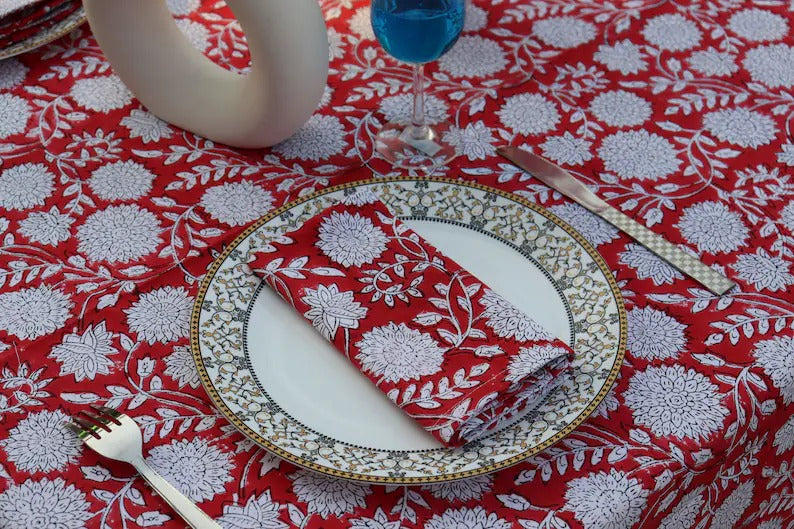 Block Printed Red Tablecloth