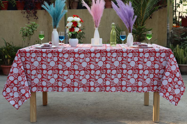 Block Printed Red Tablecloth