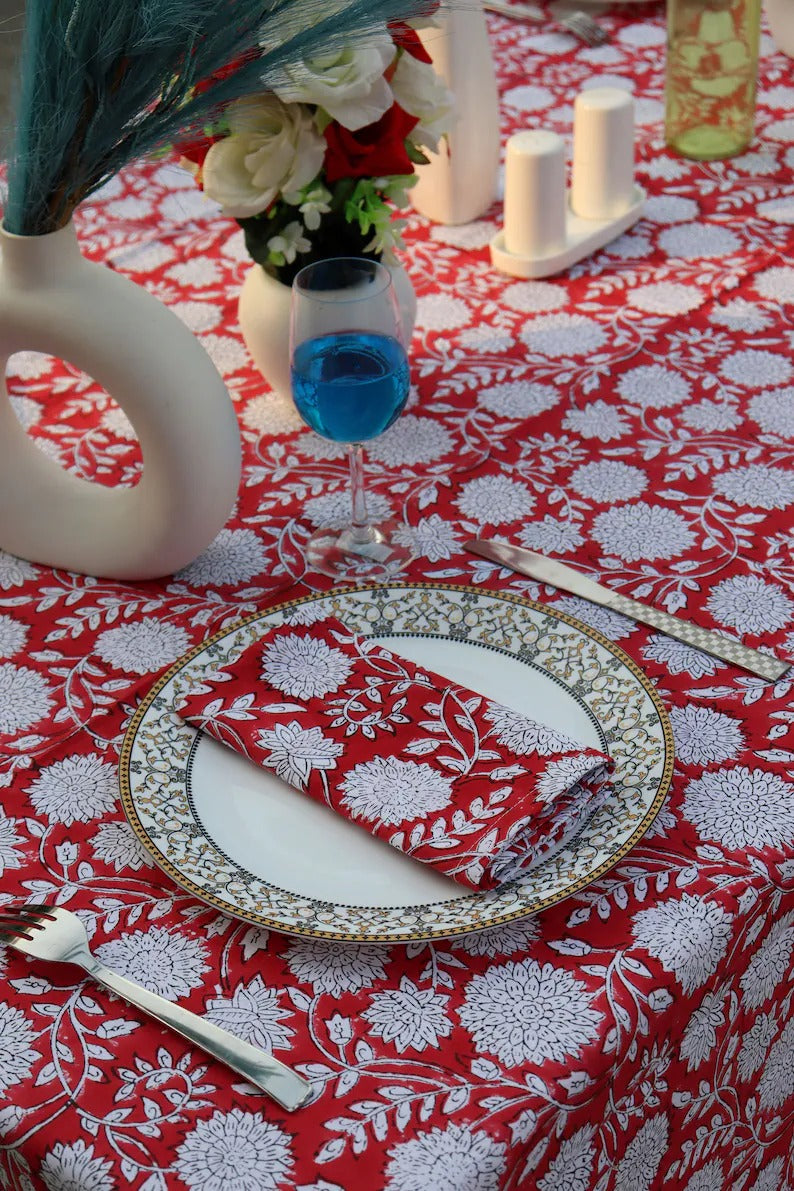 Block Printed Red Tablecloth