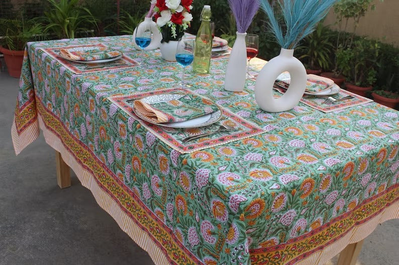 Indian Thick Cotton Fabric Handblock Printed Tablecloths