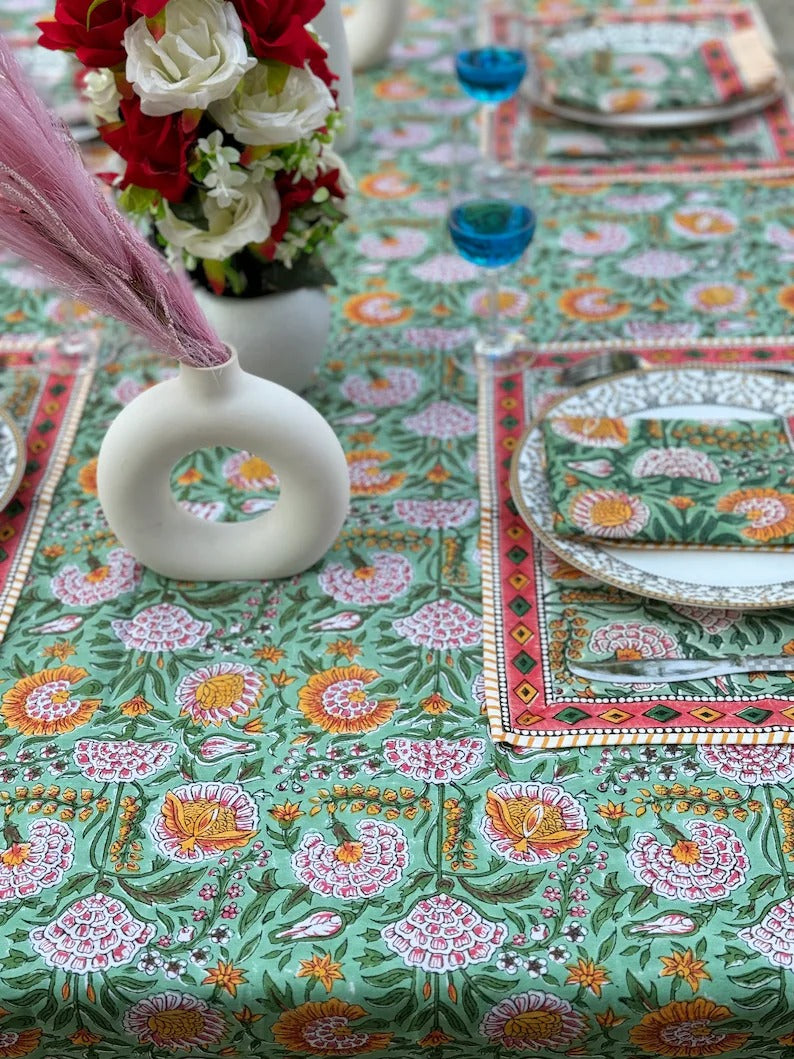 Indian Thick Cotton Fabric Handblock Printed Tablecloths