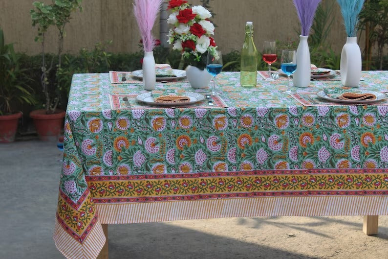 Indian Thick Cotton Fabric Handblock Printed Tablecloths