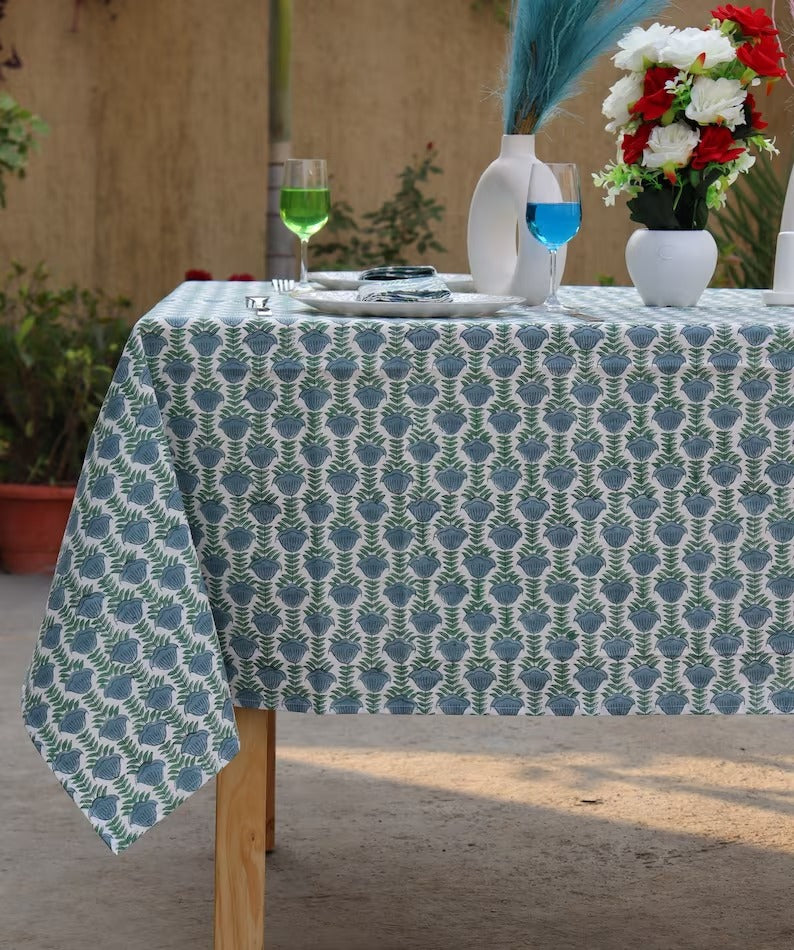 100% Cotton Block Print Table Cloth Kitchen Dining Table Cover With Napkins Boho Farmhouse Décor Tablecloth Wedding Table cloth Table Top