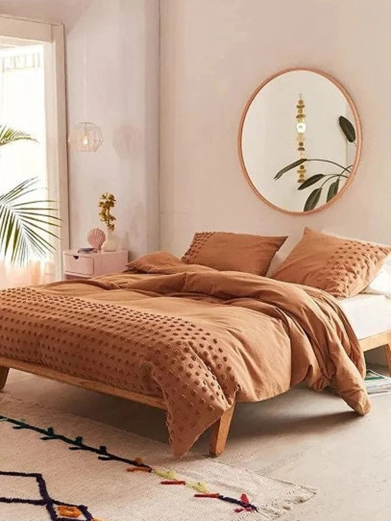 Burnt Orange Tufted Cotton Duvet Cover