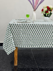 Green Tablecloth ,Block Print Tablecloth Vintage Cotton Rectangle Table Mats With Napkin Farmhouse Table Cover Wedding Tablecloth For Gifts