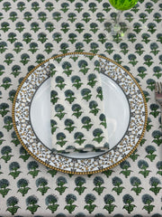 Green Tablecloth ,Block Print Tablecloth Vintage Cotton Rectangle Table Mats With Napkin Farmhouse Table Cover Wedding Tablecloth For Gifts