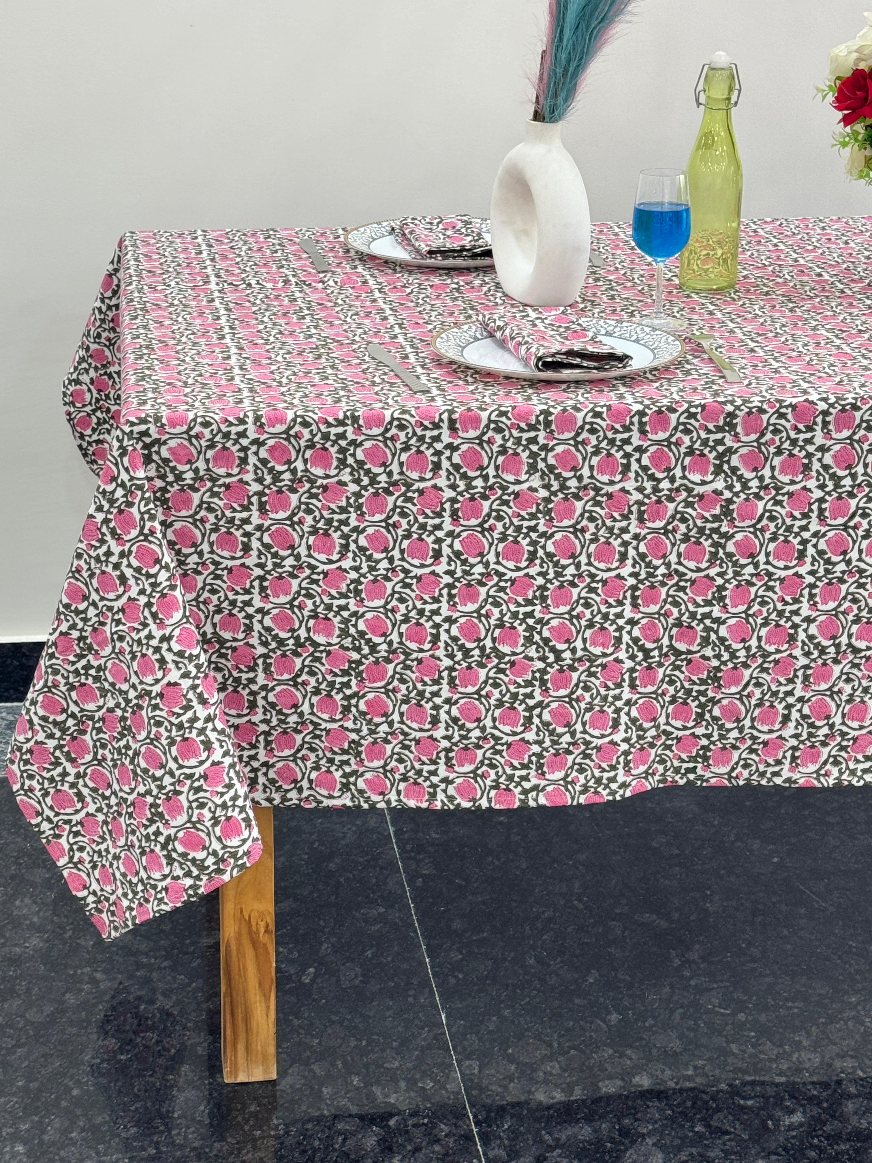 Block Print Cotton Tablecloth | Hand Printed Throw tablecloth with napkins/Runner/Placemats Rectangle/Square/Round Tablecloth