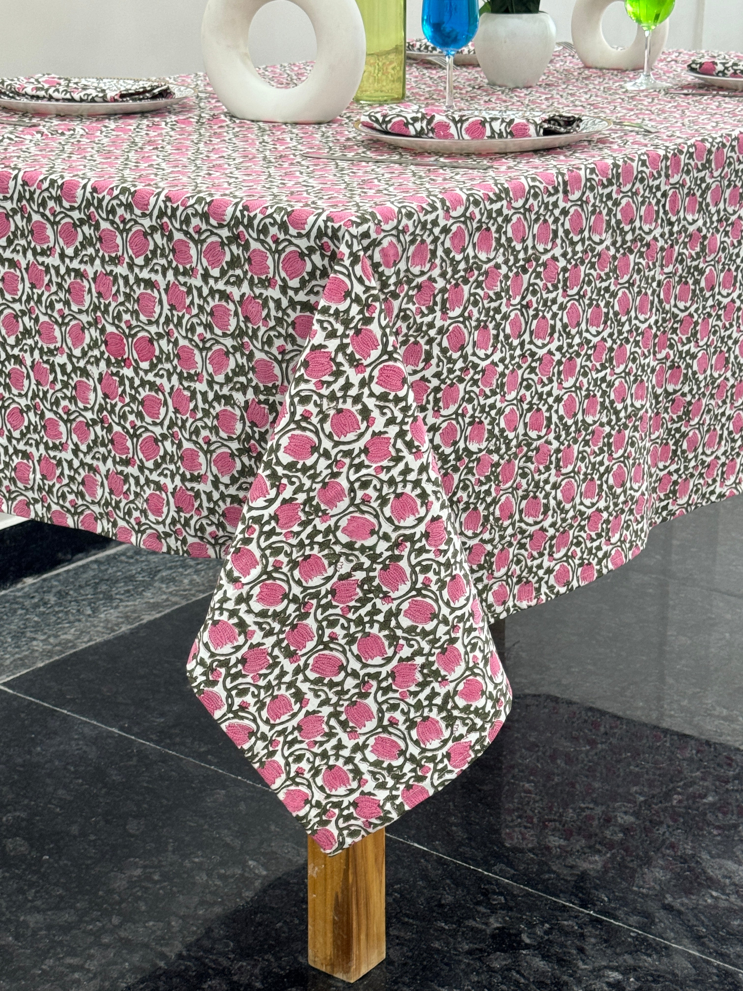 Block Print Cotton Tablecloth | Hand Printed Throw tablecloth with napkins/Runner/Placemats Rectangle/Square/Round Tablecloth