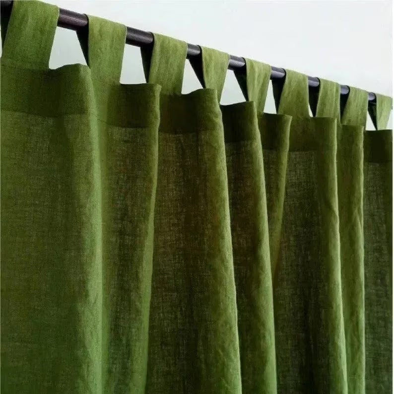 Moss Green Washed Cotton Curtains
