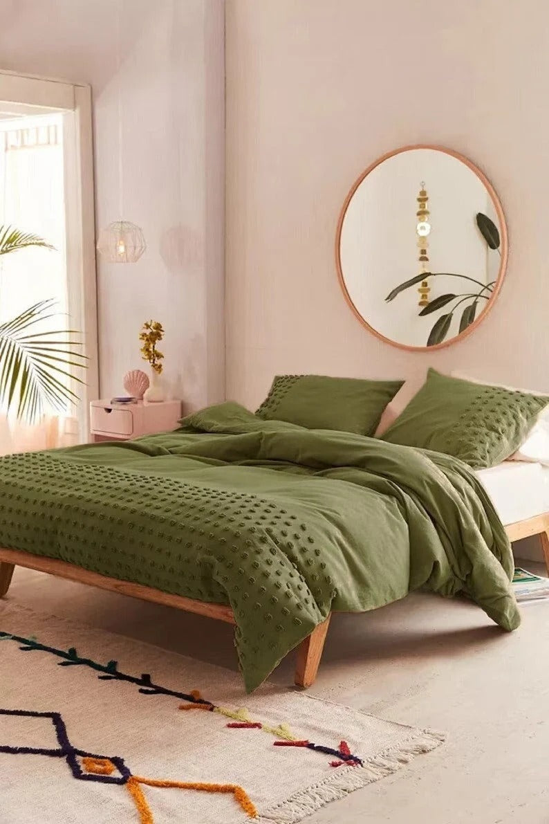 Moss Green Tufted Duvet Cover