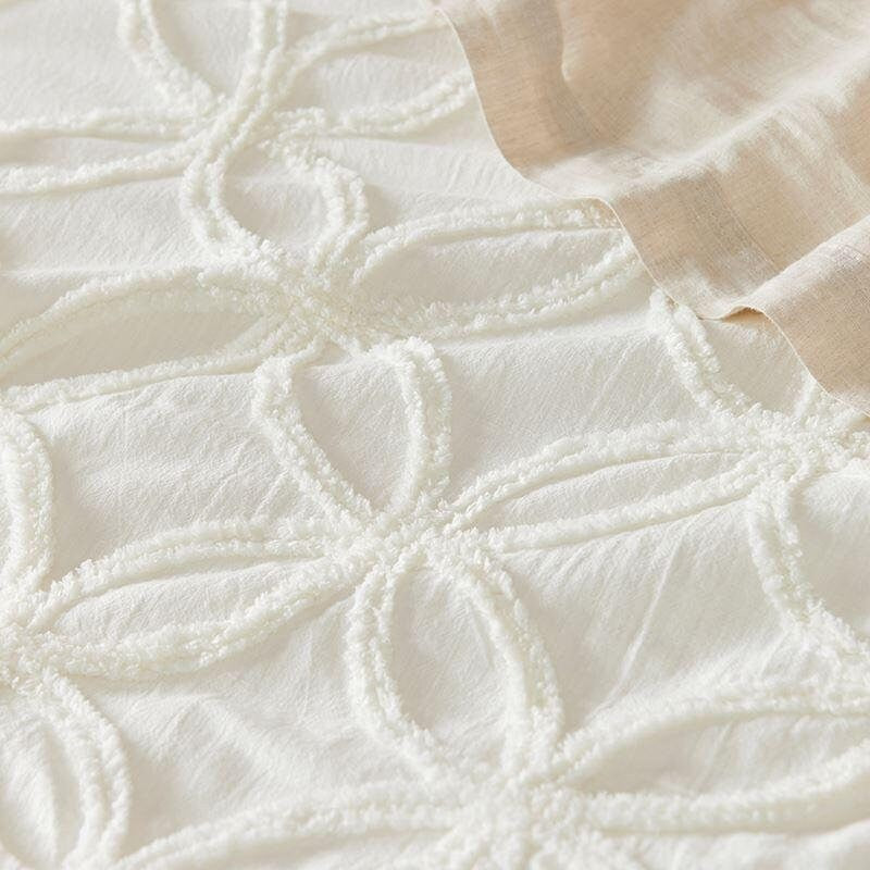 3 Piece White Cotton Tufted Duvet Cover