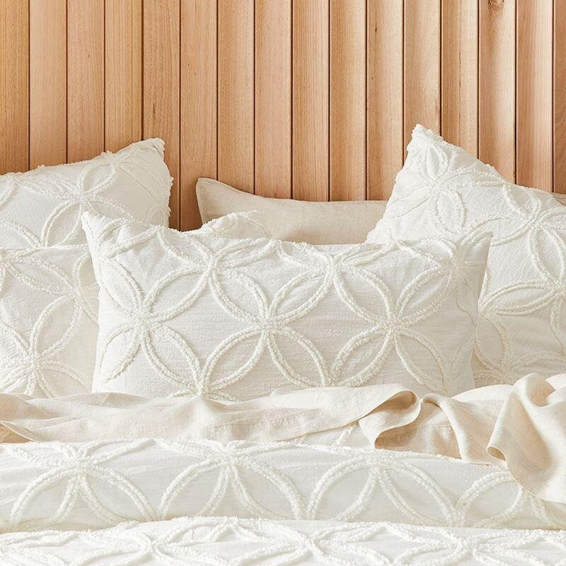 3 Piece White Cotton Tufted Duvet Cover