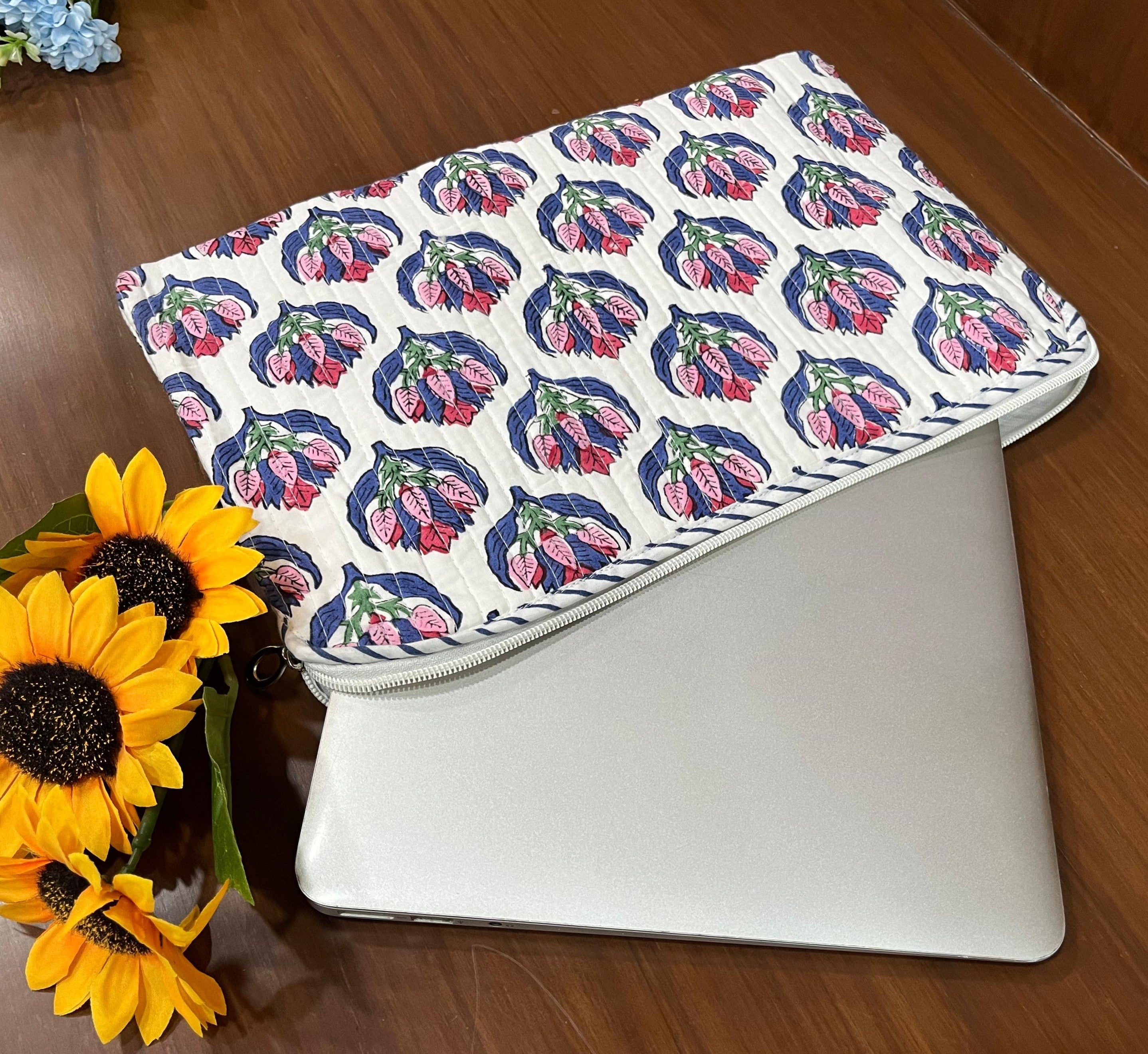 Cotton Block Print Laptop Sleeve