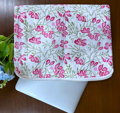 Large Cotton Quilted Handmade Laptop Sleeve, Block Printed Floral Laptop Armor, ipad Protector, Macbook Case, Tablet Bags, Boho Laptop Cover