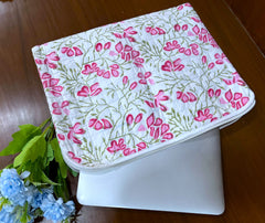 Large Cotton Quilted Handmade Laptop Sleeve, Block Printed Floral Laptop Armor, ipad Protector, Macbook Case, Tablet Bags, Boho Laptop Cover