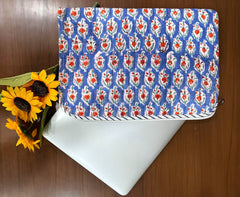 Quilted iPad Pouch, Block Print Laptop Sleeve, Boho iPad Sleeve Bohemian Laptop Bag Gift For Her Cotton Laptop Cover, 13-16 Inch Laptop Case