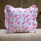 Handmade block print pillow cover with frill