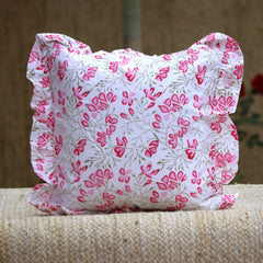 Handmade block print pillow cover with frill, bohemian pillow cushion cover, boho pillow for bed room decor, indian cotton fabric pillowcase