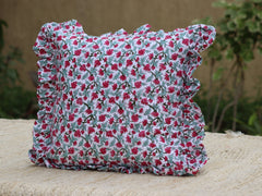 Hand Block Print Boho Cushion Cover With Frill/ Floral Cushion Cover/ Ruffle Pillow Cover Cotton Bed Throw Pillow Cover/ Bohemian Pillowcase
