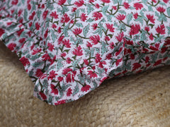 Hand Block Print Boho Cushion Cover With Frill/ Floral Cushion Cover/ Ruffle Pillow Cover Cotton Bed Throw Pillow Cover/ Bohemian Pillowcase