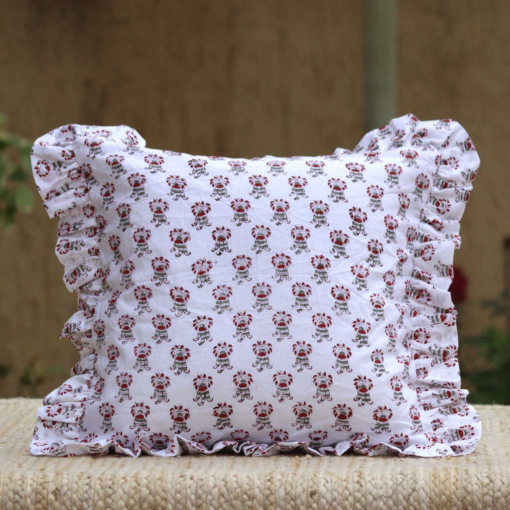 Ruffle Block Print Cushion COver