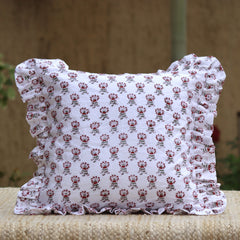 Indian Cotton Washable Pillow Cover, Square Cushion Cover With Frill, Hand Block Print Pillow Case For Sale