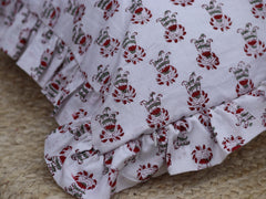 Indian Cotton Washable Pillow Cover, Square Cushion Cover With Frill, Hand Block Print Pillow Case For Sale