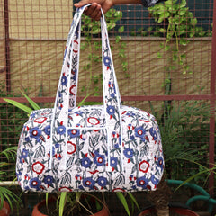 Large Cotton Weekender Duffle Bag Quilted Shoulder Bag For Woman Holiday Gift Overnight Travel Bag Handmade Luggage Shopping Bag