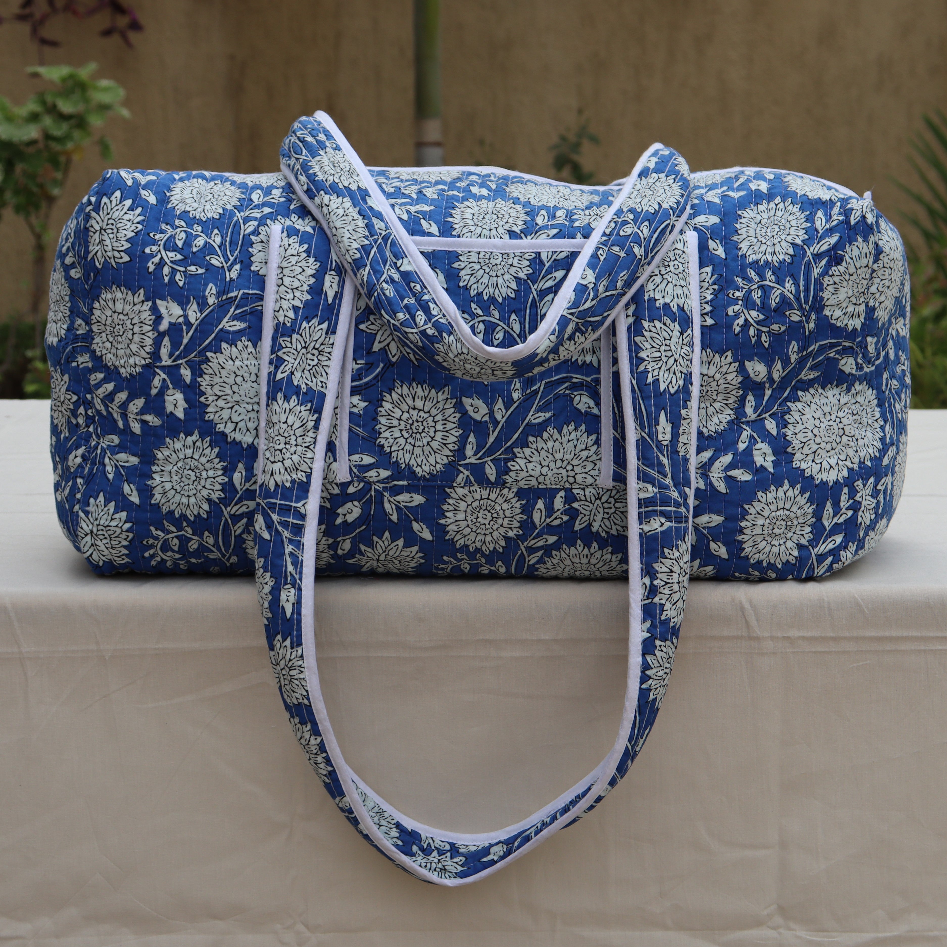 100% Cotton Quilted Shoulder Duffle Bag Block Print Travel Bag Make up Bag For Woman Christmas Gift For Her Weekender Tote Bag Custom Bag