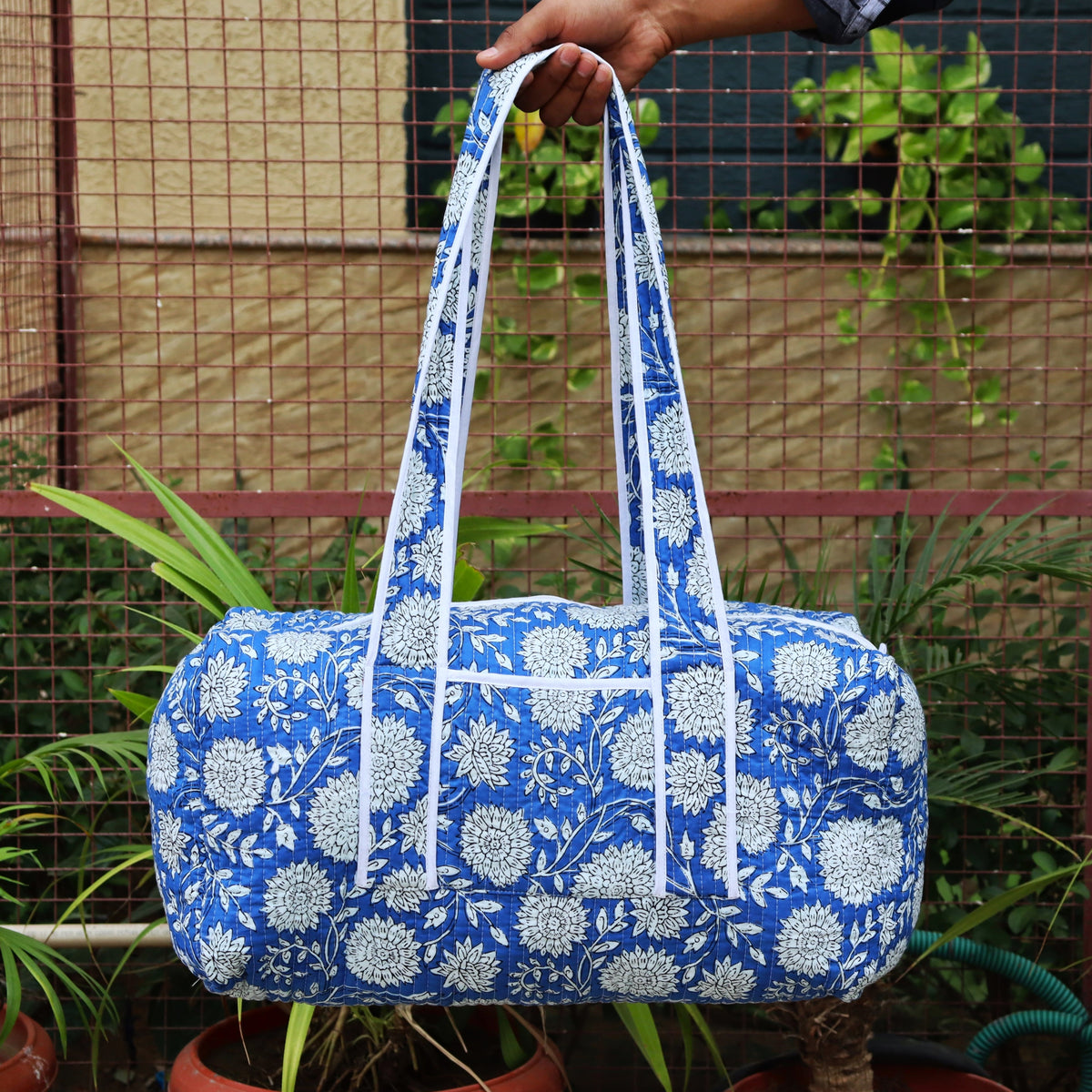 100% Cotton Quilted Shoulder Duffle Bag Block Print Travel Bag Make up Bag For Woman Christmas Gift For Her Weekender Tote Bag Custom Bag