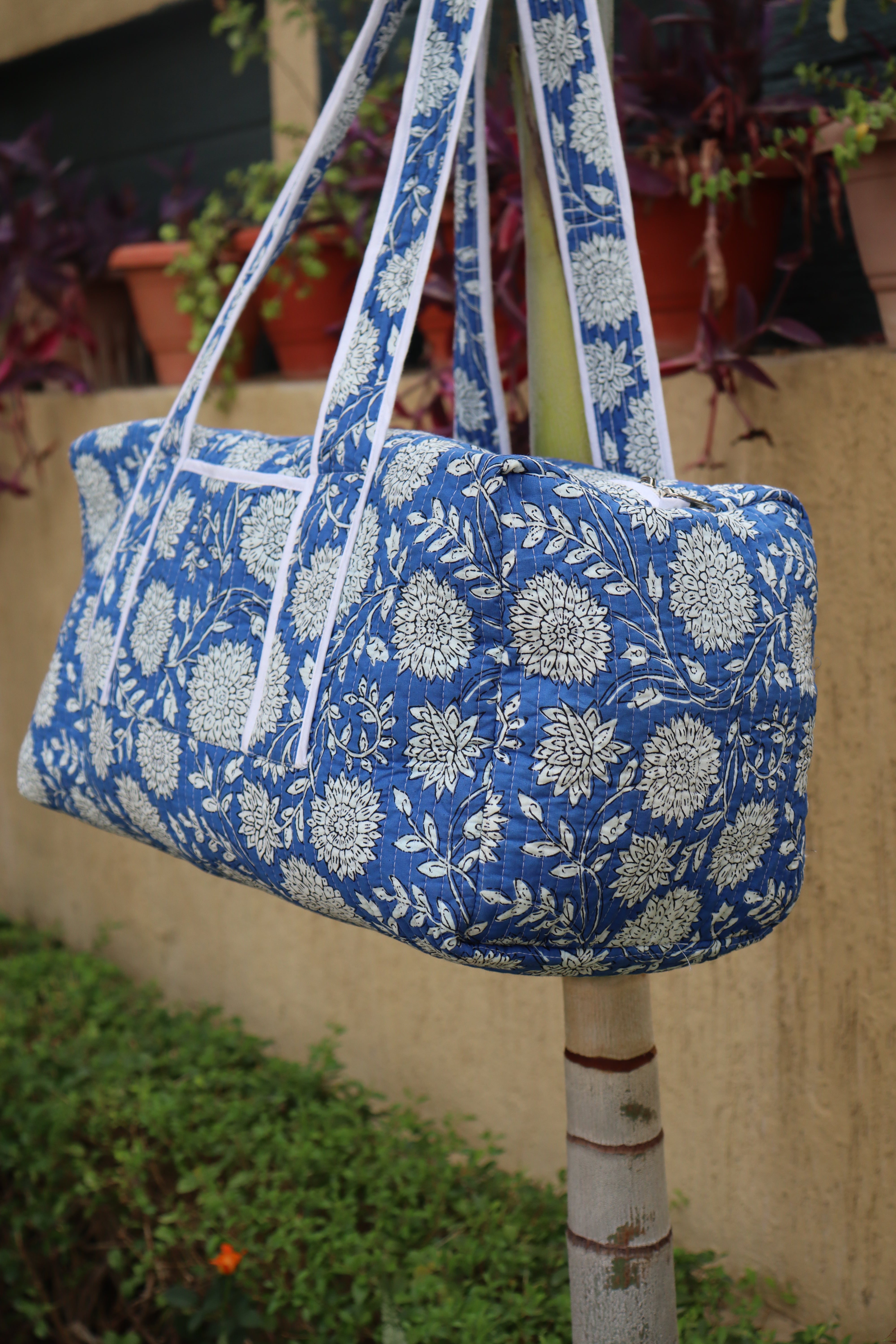 100% Cotton Quilted Shoulder Duffle Bag Block Print Travel Bag Make up Bag For Woman Christmas Gift For Her Weekender Tote Bag Custom Bag